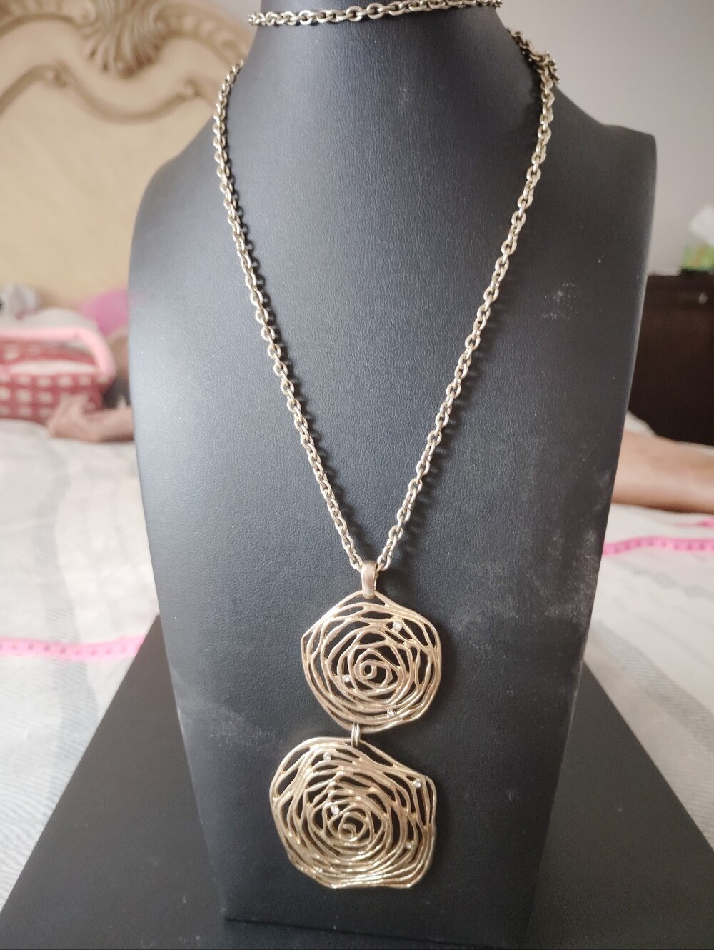 Chico’s Gold Tone Double Spiral Statement Pendant Necklace
